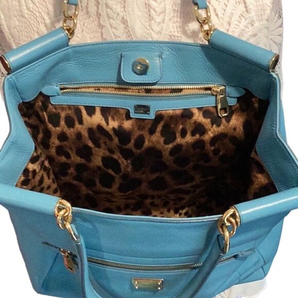 DOLCE & GABBANA BLUE LEATHER SHOULDER SATCHEL TOTE BAG - Picture 11 of 16